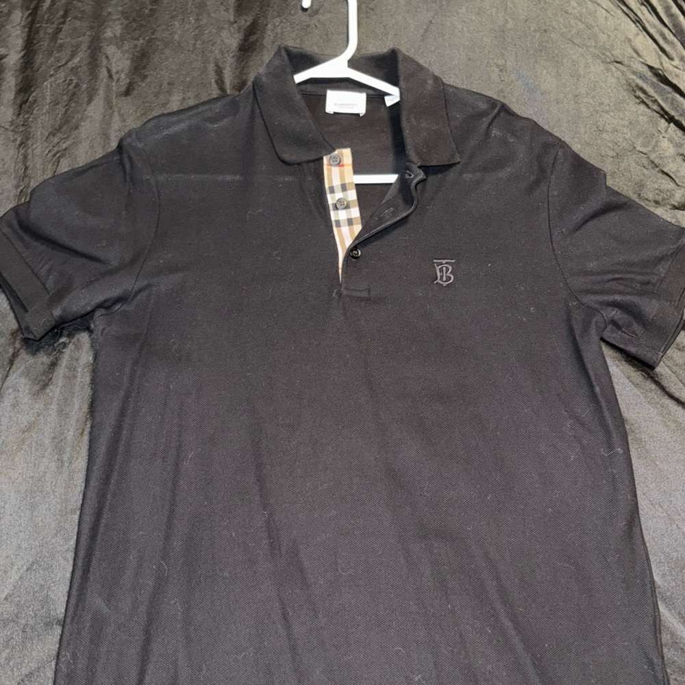 Burberry Black Polo with Classic Check Collar Accent